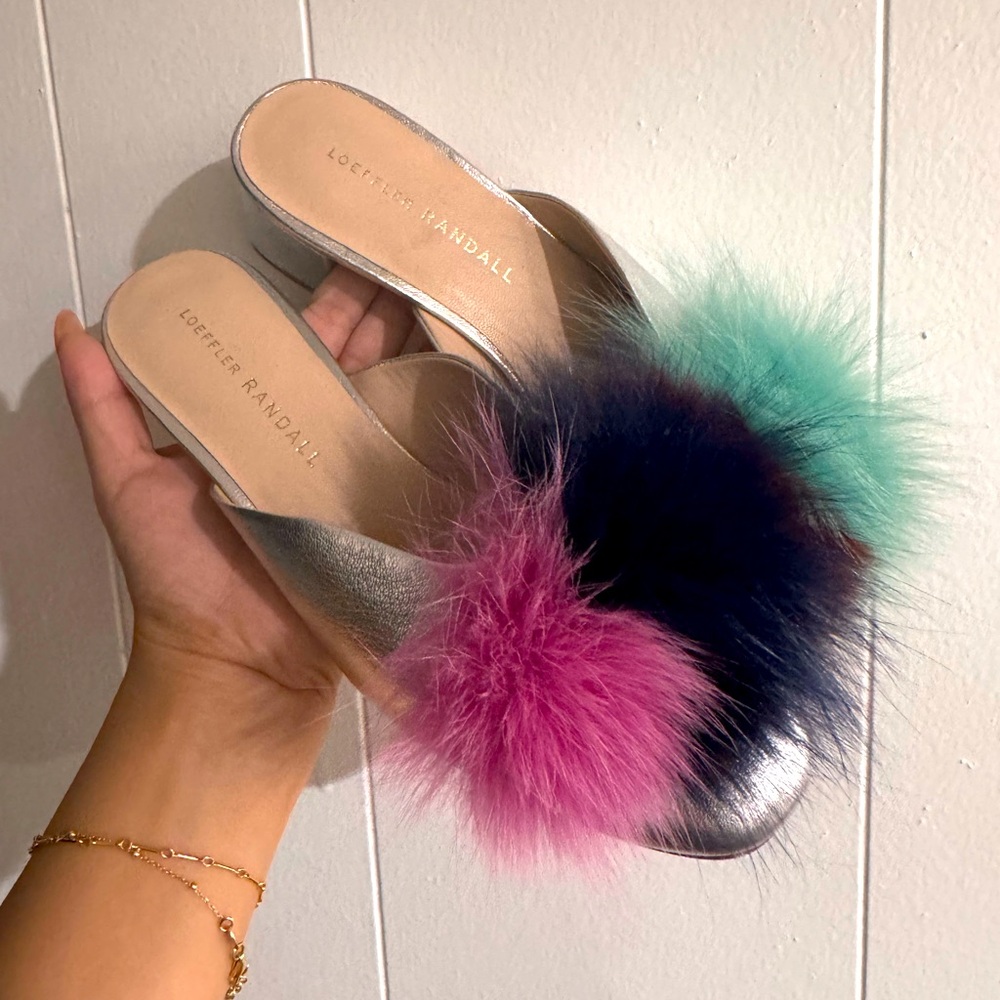 Lulu Fox Fur Mule in Multi & Silver - Picture 3 of 4